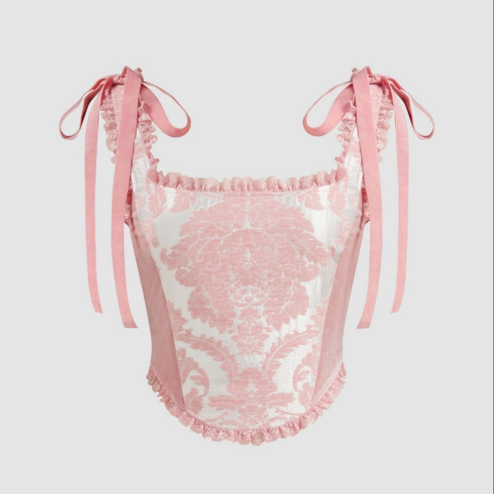 Pink Velvet and Brocade Floral Tank